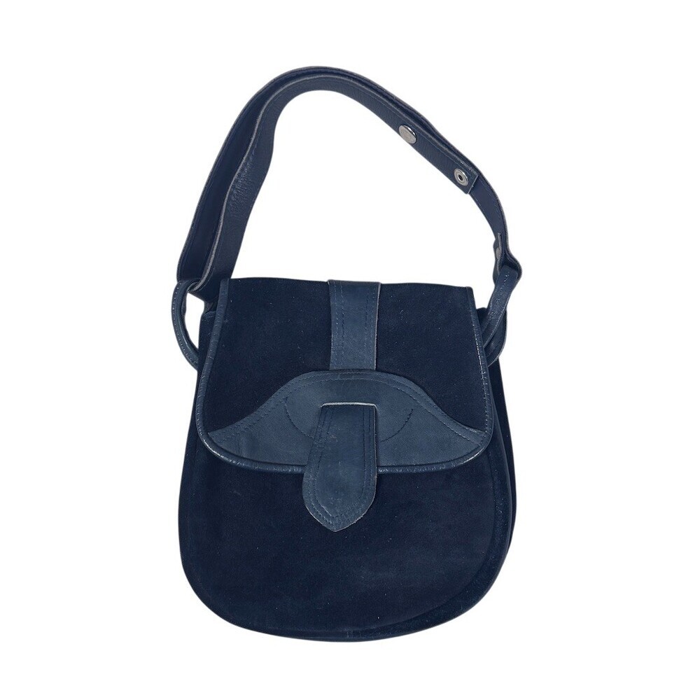 Vintage Saddle Shoulder Bag Womens Blue Suede Small